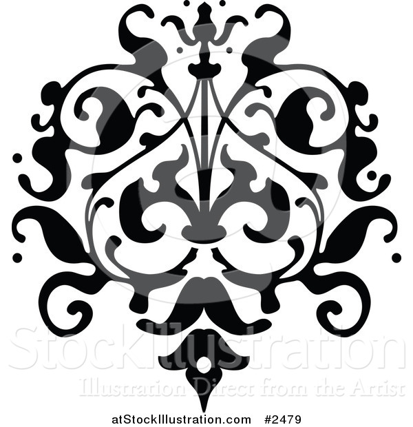 Vector Illustration of a Black and White Ornate Floral Tattoo
