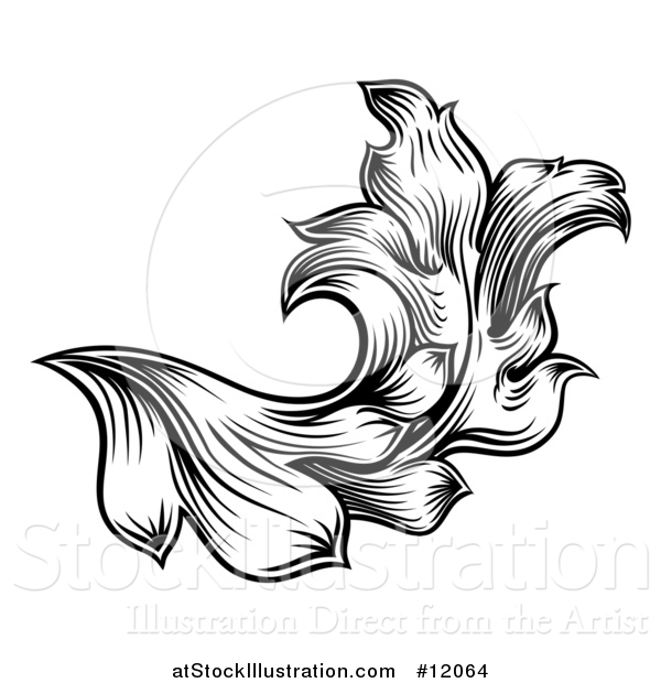 Vector Illustration of a Black and White Ornate Vintage Floral Design Element