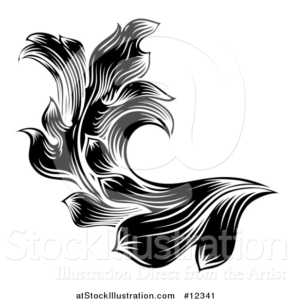 Vector Illustration of a Black and White Ornate Vintage Floral Design Element