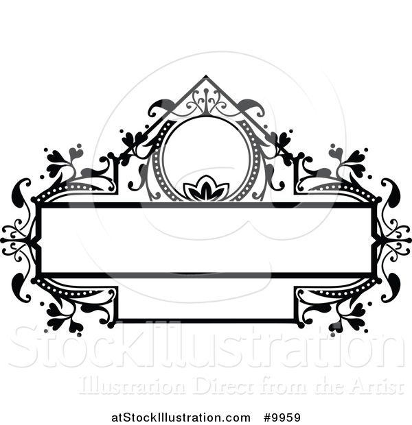 Vector Illustration of a Black and White Ornate Vintage Floral Frame