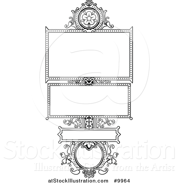 Vector Illustration of a Black and White Ornate Vintage Floral Frame