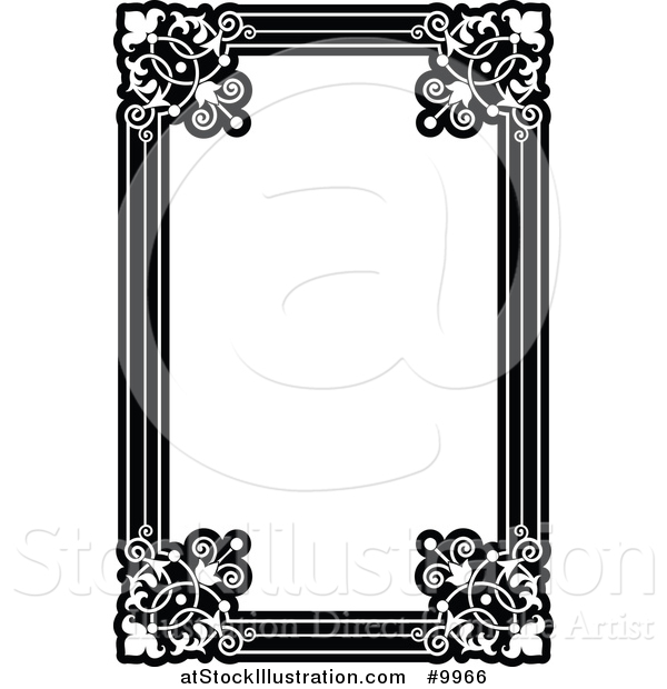 Vector Illustration of a Black and White Ornate Vintage Floral Frame