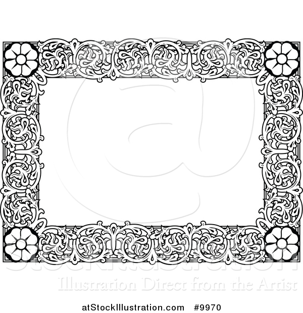 Vector Illustration of a Black and White Ornate Vintage Floral Frame