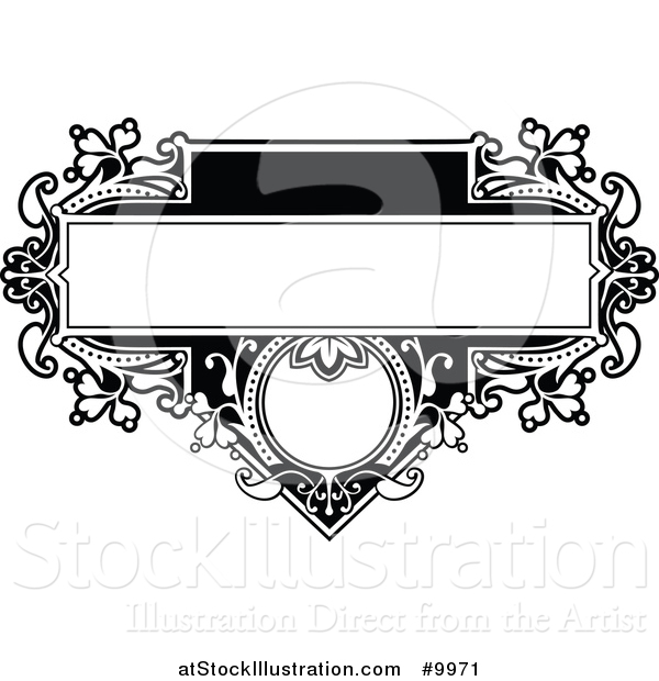 Vector Illustration of a Black and White Ornate Vintage Floral Frame