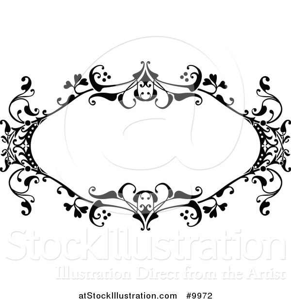 Vector Illustration of a Black and White Ornate Vintage Floral Frame