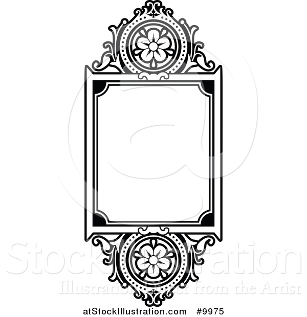 Vector Illustration of a Black and White Ornate Vintage Floral Frame