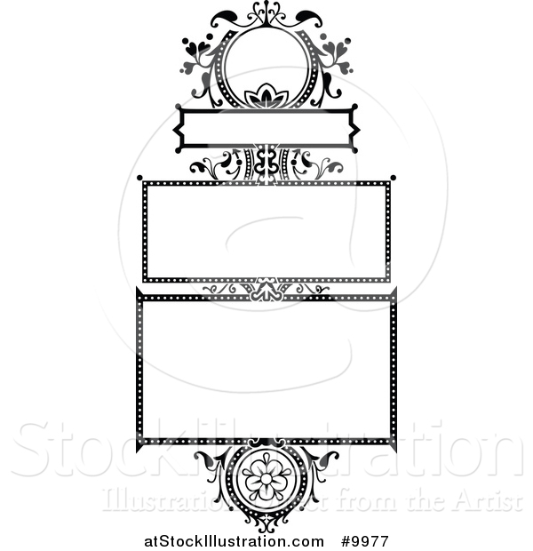 Vector Illustration of a Black and White Ornate Vintage Floral Frame