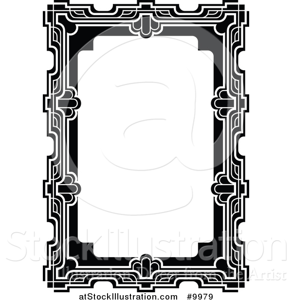 Vector Illustration of a Black and White Ornate Vintage Floral Frame