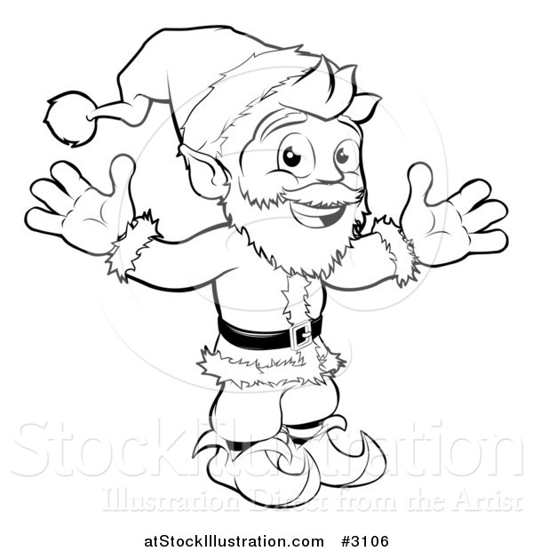 Vector Illustration of a Black and White Outline of Santa with Open Arms