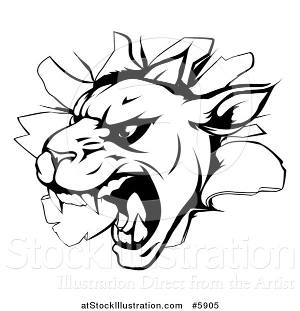 Vector Illustration of a Black and White Panther Breaking Through a Wall