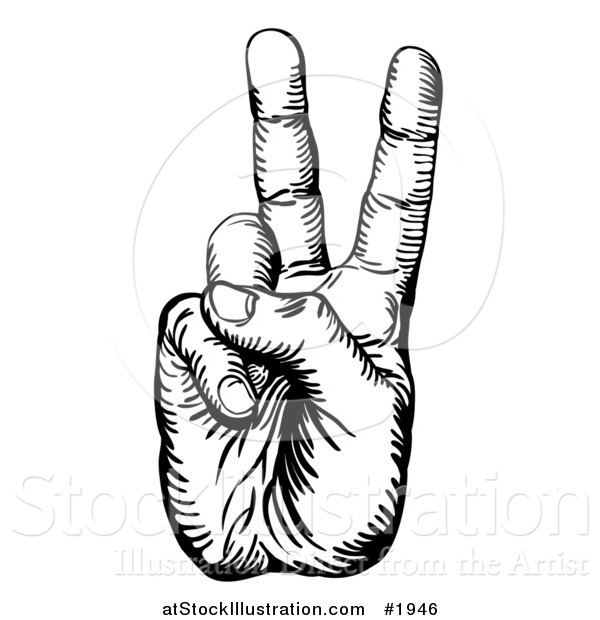 Vector Illustration of a Black and White Peace Hand