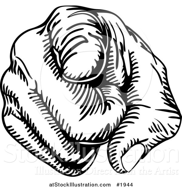 Vector Illustration of a Black and White Pointing Hand