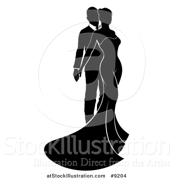 Vector Illustration of a Black and White Posing Bride and Groom