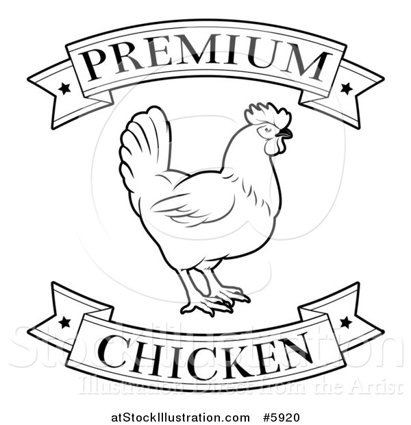 Vector Illustration of a Black and White Premium Chicken Food Banners and Hen