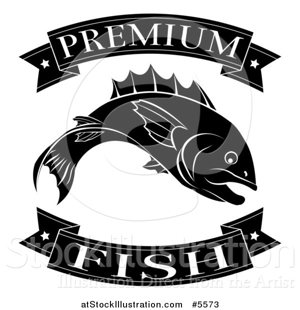 Vector Illustration of a Black and White Premium Food Banners and Fish