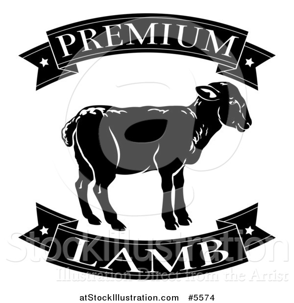 Vector Illustration of a Black and White Premium Lamb Food Banners and Sheep