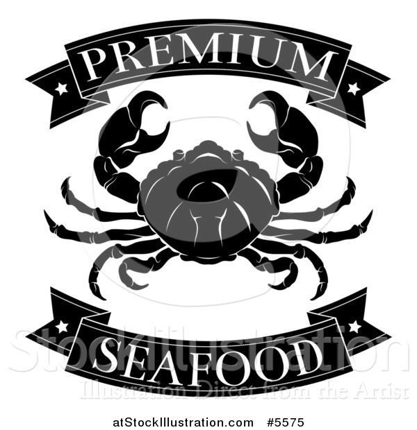 Vector Illustration of a Black and White Premium Seafood Food Banners and Crab