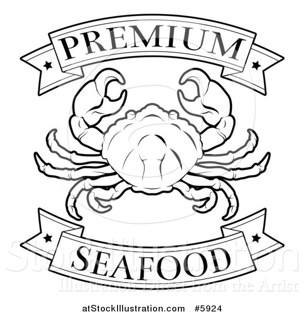 Vector Illustration of a Black and White Premium Seafood Food Banners and Crab