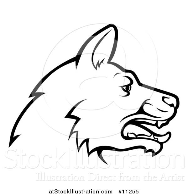 Vector Illustration of a Black and White Profiled German Shepherd Dog Face