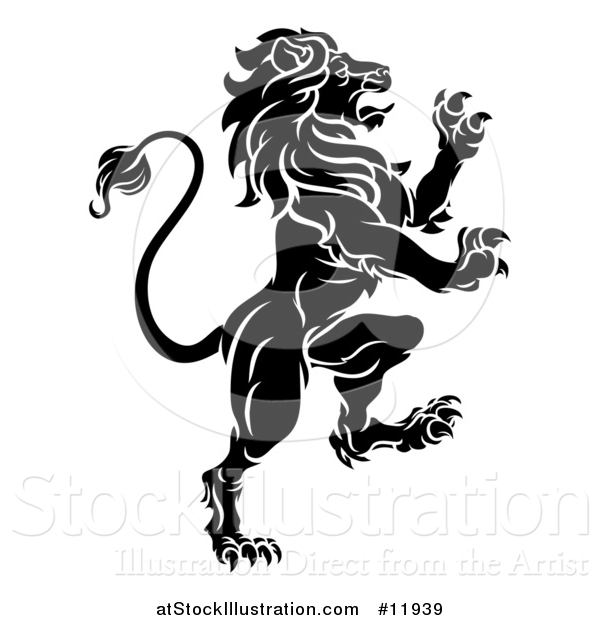 Vector Illustration of a Black and White Rampant Lion