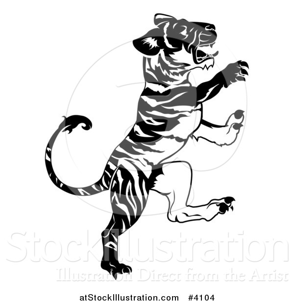 Vector Illustration of a Black and White Rearing Chinese Zodiac Tiger