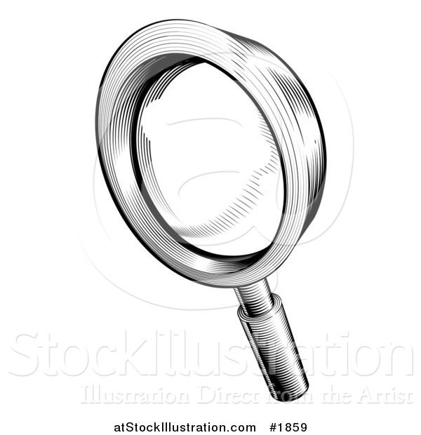 Vector Illustration of a Black and White Retro Magnifying Glass