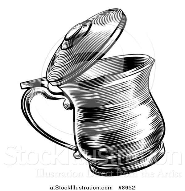 Vector Illustration of a Black and White Retro Woodcut Beer Stein