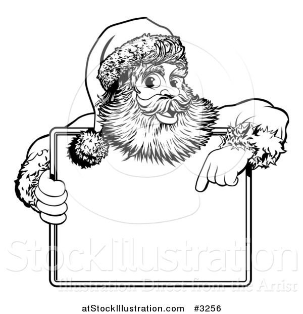 Vector Illustration of a Black and White Santa Behind Holding and Pointing to a Sign