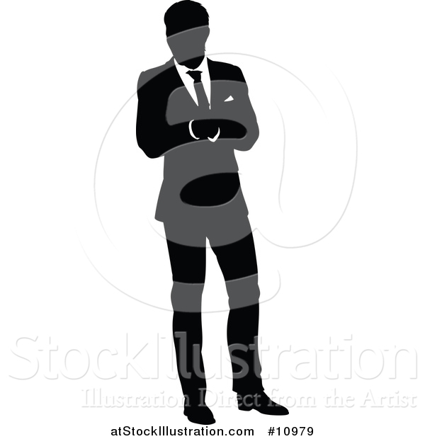 Vector Illustration of a Black and White Silhouetted Business Man