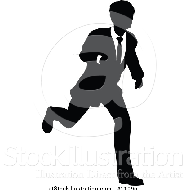 Vector Illustration of a Black and White Silhouetted Business Man Running