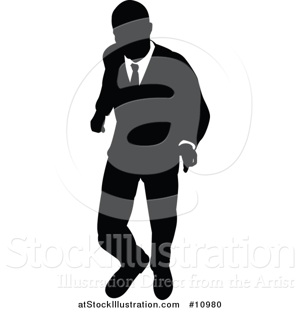 Vector Illustration of a Black and White Silhouetted Business Man Walking