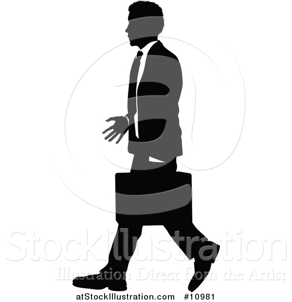 Vector Illustration of a Black and White Silhouetted Business Man Walking