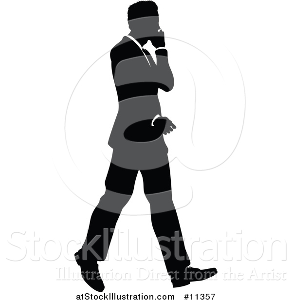 Vector Illustration of a Black and White Silhouetted Business Man Walking