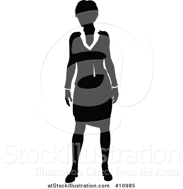 Vector Illustration of a Black and White Silhouetted Business Woman