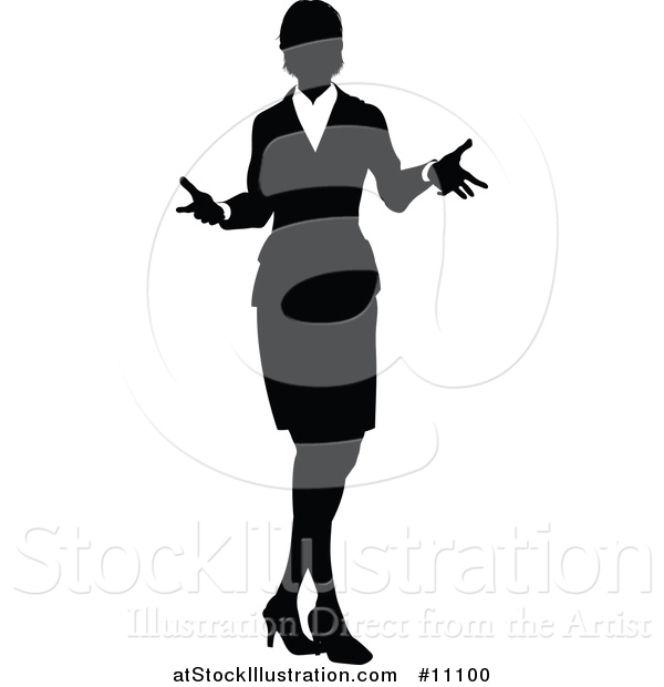 Vector Illustration of a Black and White Silhouetted Business Woman Shrugging