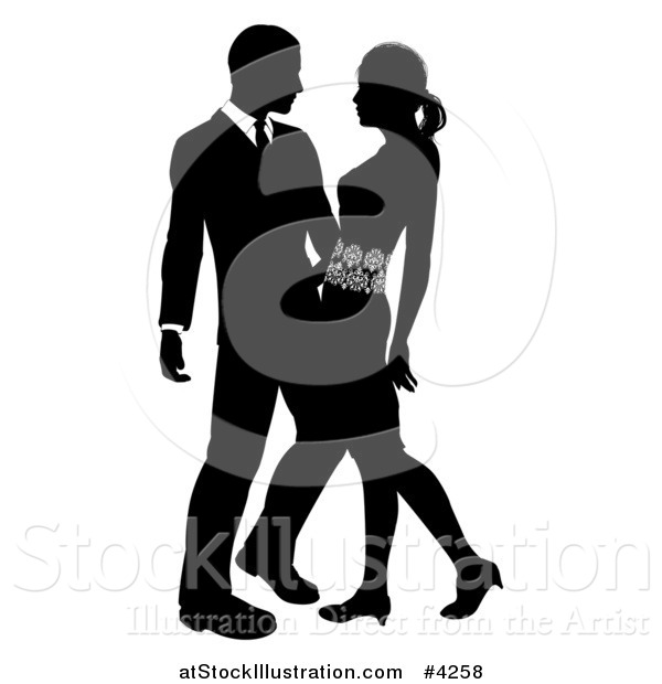 Vector Illustration of a Black and White Silhouetted Couple Embracing