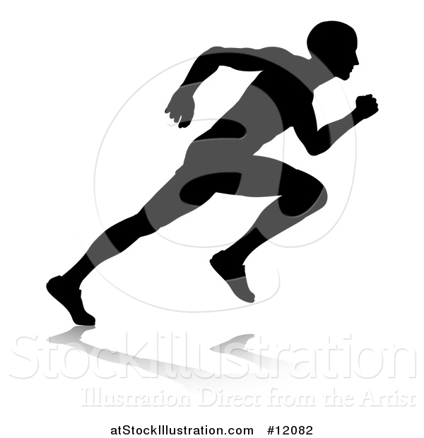 Vector Illustration of a Black and White Silhouetted Male Sprinter