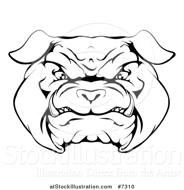 Vector Illustration of a Black and White Snarling Bulldog Face