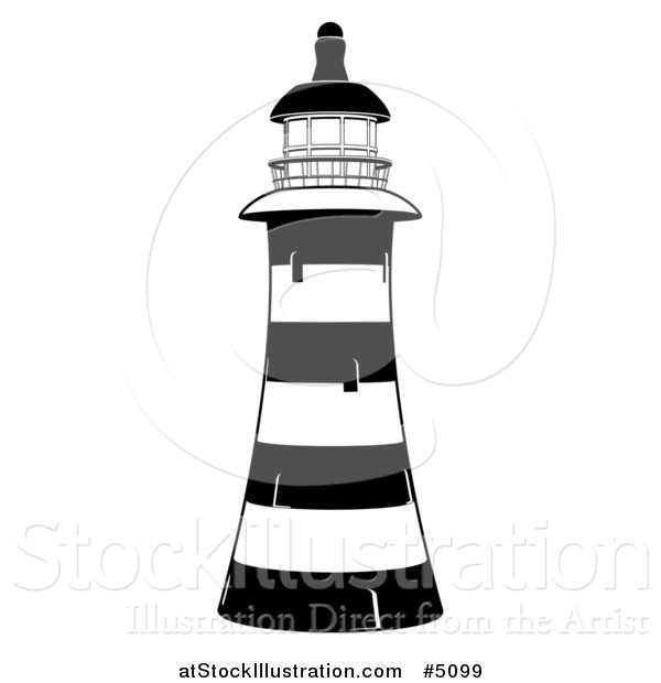 Vector Illustration of a Black and White Striped Lighthouse