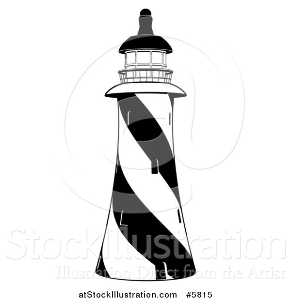 Vector Illustration of a Black and White Striped Lighthouse