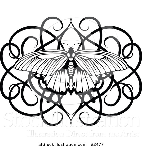 Vector Illustration of a Black and White Swirl Butterfly