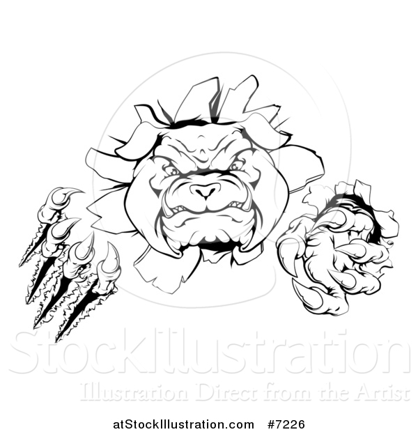 Vector Illustration of a Black and White Tough Bulldog Monster Clawing Through a Wall 2