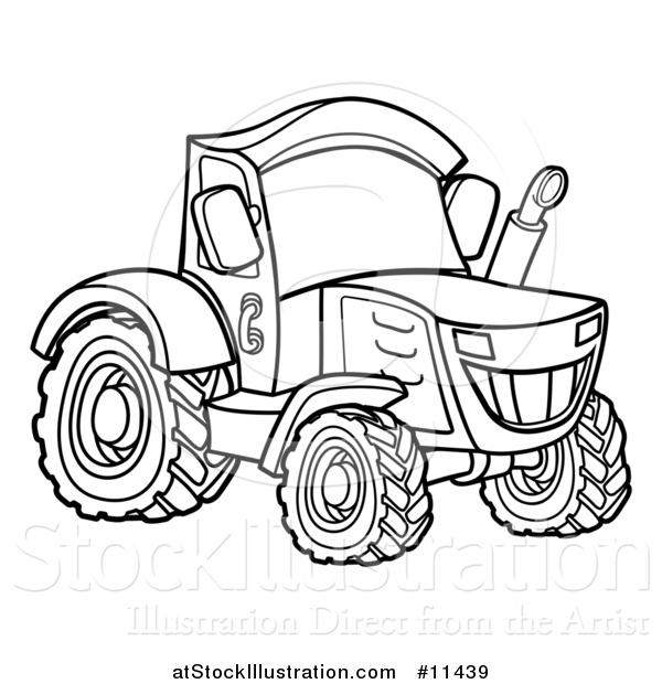 Vector Illustration of a Black and White Tractor