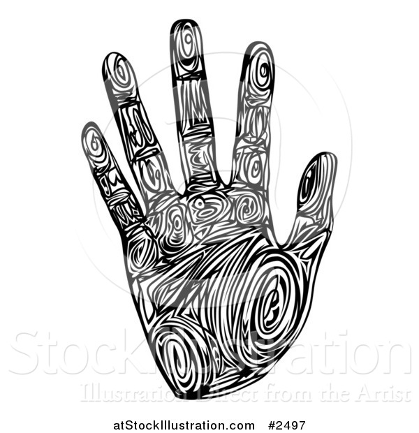 Vector Illustration of a Black and White Tribal Patterned Hand Print