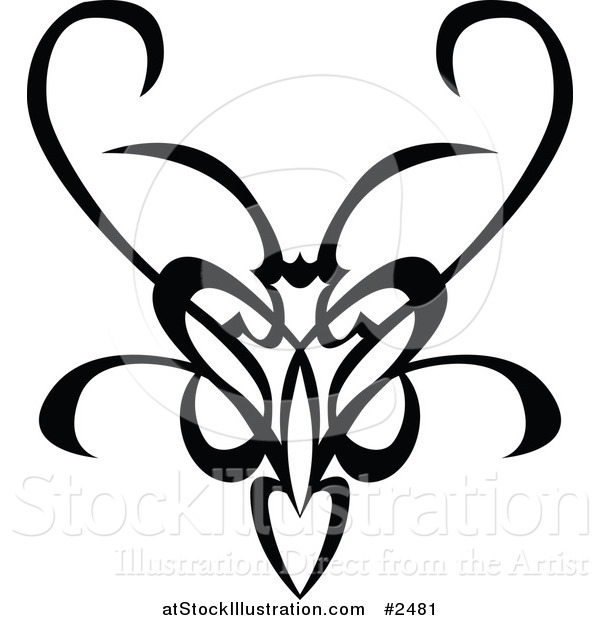 Vector Illustration of a Black and White Tribal Swirl Butterfly