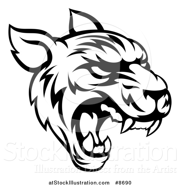 Vector Illustration of a Black and White Vicious Tiger Mascot Face Roaring