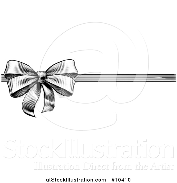 Vector Illustration of a Black and White Vintage Woodcut or Engraved Gift Bow and Ribbon