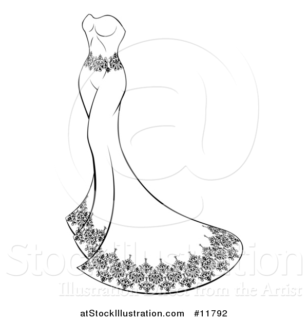Vector Illustration of a Black and White Wedding Gown