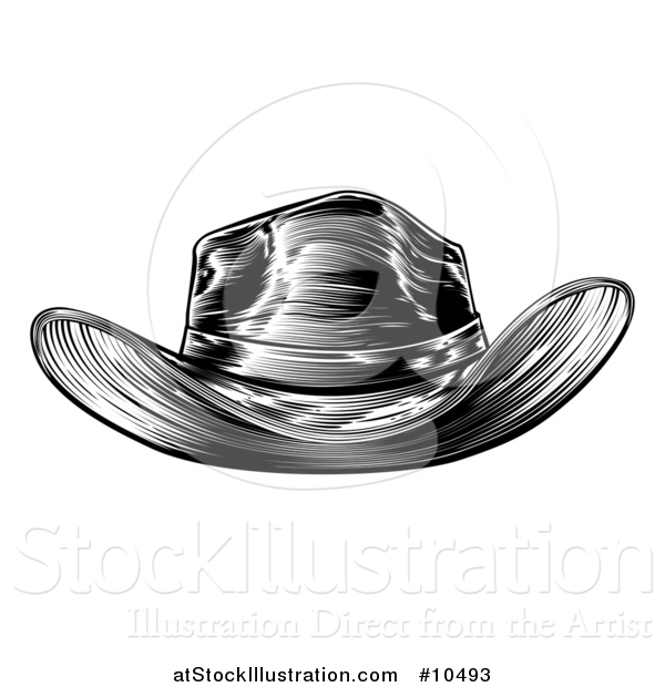 Vector Illustration of a Black and White Woodcut Etched or Engraved Cowboy Hat