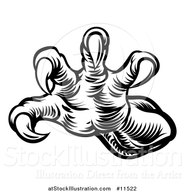 Vector Illustration of a Black and White Woodcut Monster or Dragon Claws